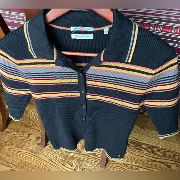 Scotch & Soda Black Night Stripe Knit Polo Sz M - Picture 4 of 8